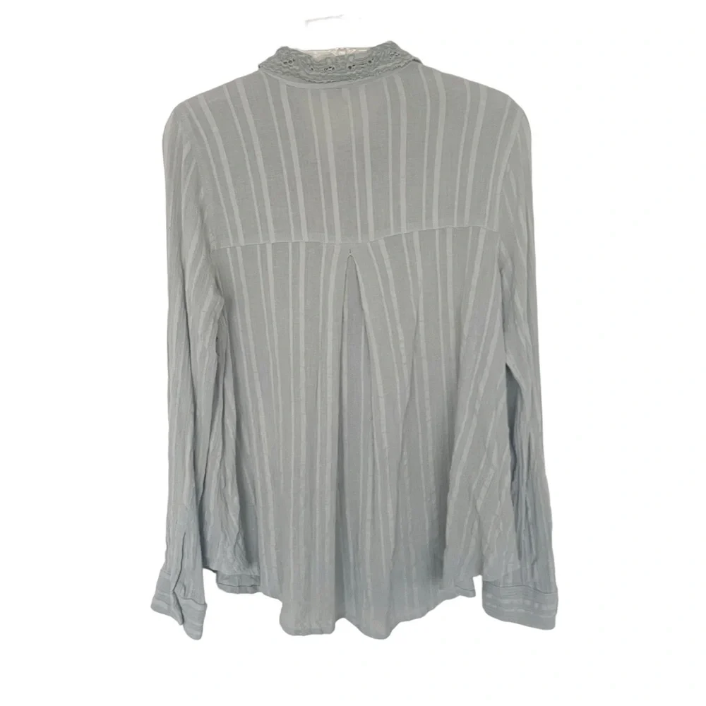 Free People Light Gray Lace-Trim Button-Down Shirt